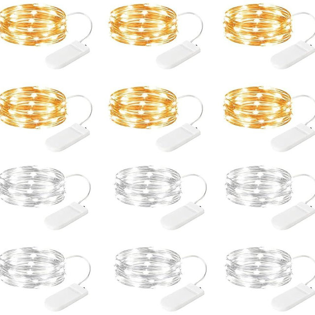 Brightown 12 Pack Led Fairy Lights Battery Operated String Lights Waterproof Silver Wire 7 Feet 20 Led Firefly Starry Moon Lights for DIY Wedding Party Bedroom