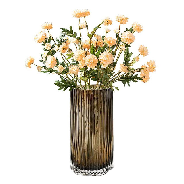 Muyan 7.87" Glass Vase for Flowers Vertical Striped Flower Vase Modern Desktop Decor Flower Arrangement Dried Flower Hydroponic Plant Home Office Dining Living Room Wedding (Coffee)