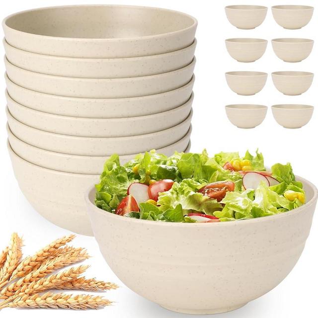 UUGLAM Unbreakable Cereal Bowls Set of 8, 26 Oz Wheat Straw Bowl Sets, Microwave & Dishwasher Safe Bowls for Kitchen, Reusable Plastic Bowl for Soup, Salad, Rice, Snack, BPA Free, Beige
