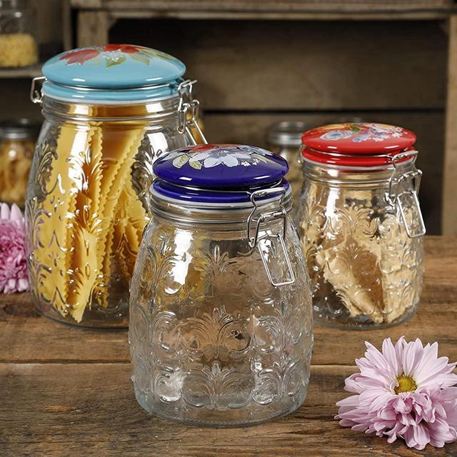 The Pioneer Woman Floral Embossed Clamp Jars, Set of 3