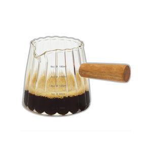 Espresso Measuring Cup 6 Oz, Espresso Glass Cups with Wood Handle, Milk Frothing Cup, Espresso Cup for Coffee, Milk, Tea or Maple Syrup Serving
