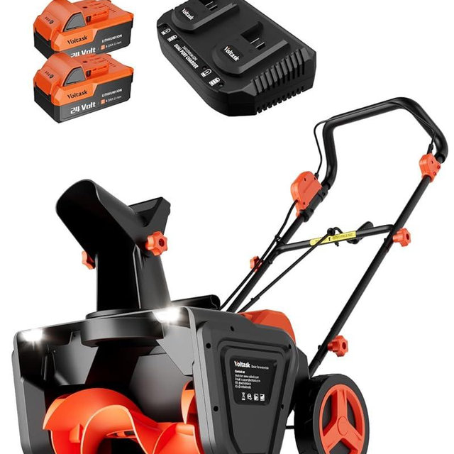 VOLTASK 48V Cordless Snow Blower, 48-Volt | 20-Inch Brushless Electric Snow Blower Cordless, Battery Snow Blower with Directional Plate & LED Lights (2 * 24V Battery & Dual Quick Charger Included)