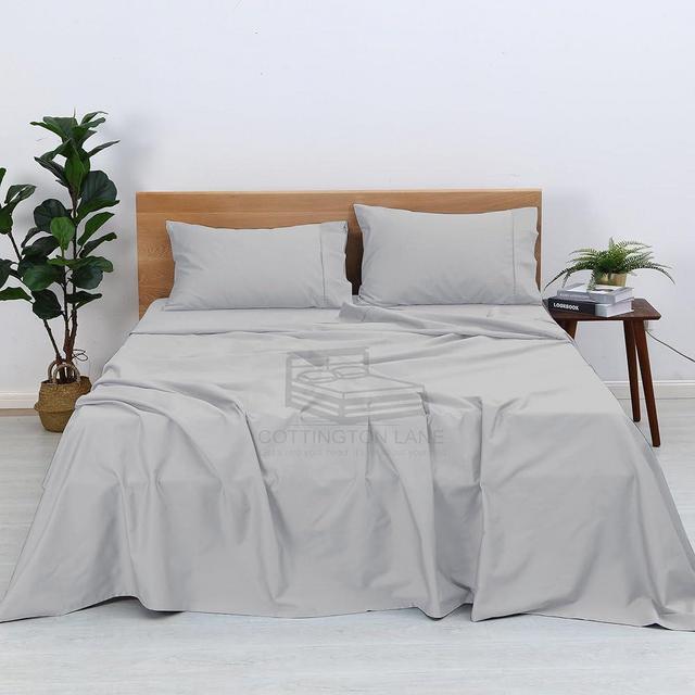 400 Thread Count 100% Egyptian Cotton Sheet Set - King Size Sheets Set - 12 inch Deep Pocket of Fitted Sheet - 4 Piece Sheet Set (Silver Grey Solid - King 12 inch Deep Pocket Sheets)
