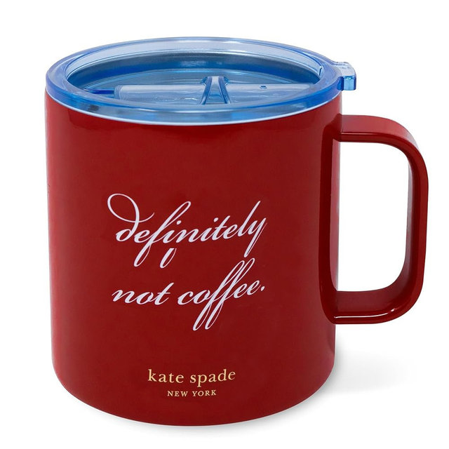 kate spade new york Stainless Steel Insulated Mug with Handle and Lid, 16 Ounce Double Wall Tumbler, Reusable Coffee Travel Mug for Hot and Cold Drinks (Definitely Not Coffee)