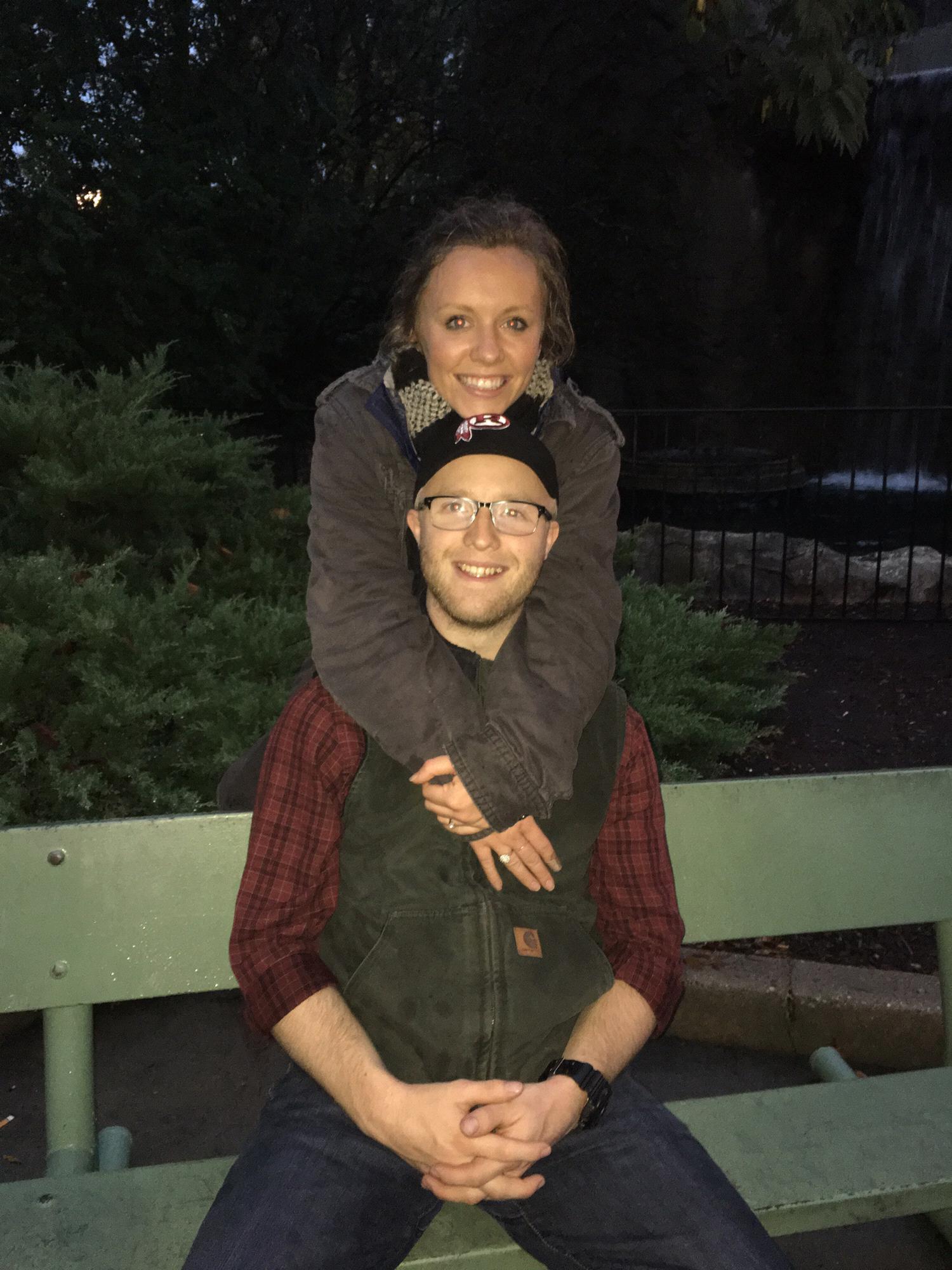 Josh is all smiles in the freezing rain even after Meggie stole his jacket!