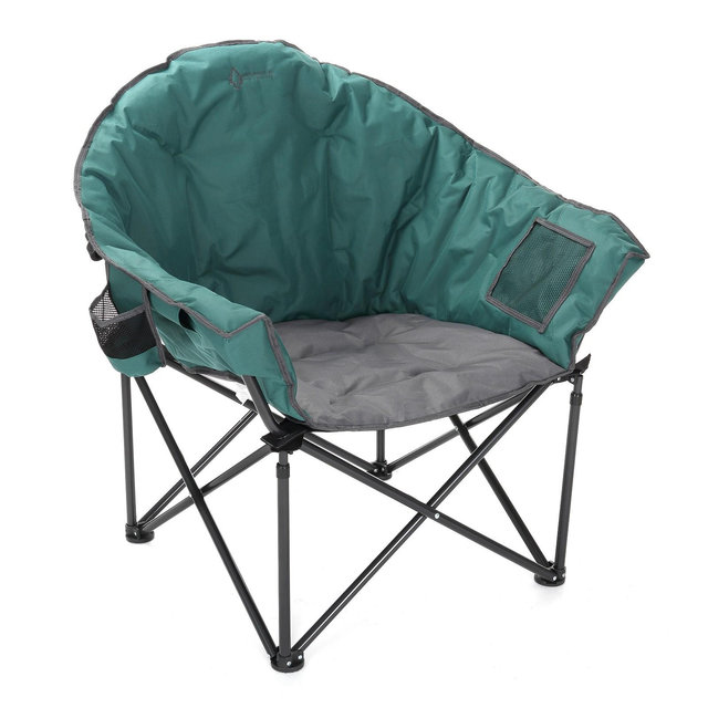 Arrowhead Outdoor Oversized Heavy-Duty Club Folding Camping Chair w/External Pocket, Cup Holder, Portable, Padded, Moon, Round, Bag