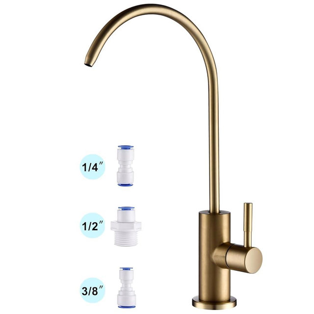 DEOKXZ Brushed Gold Drinking Water Filter Faucet for Kitchen Sink Reverse Osmosis Ro System, Lead-Free Sus Stainless Steel with Brass Finish