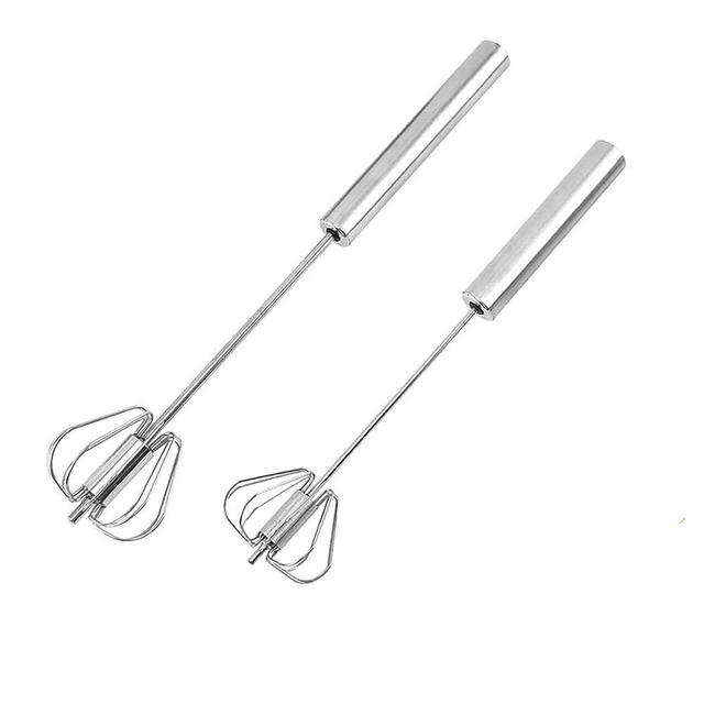 Stainless Steel Egg Whisk, Hand Push Rotary Whisk Blender, Versatile Milk Frother, Hand Push Mixer Stirrer for Blending, Whisking, Beating & Stirring (10+12in)