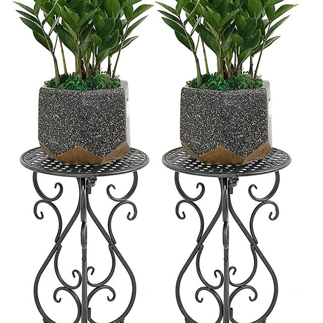 Metal Plant Stands 2 Pack, NAKUPE Modern Single Plant Pedestal 17" Tall Heavy Duty Flower Pot Holder for Indoor, Outdoor, Patio, Balcony, Living Room, Garden, Black