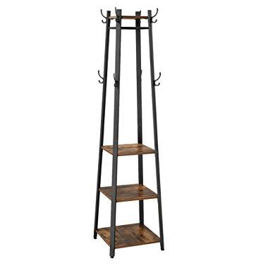 VASAGLE Industrial Coat Rack, Coat Stand with 3 Shelves, Ladder Shelf with Hooks and Clothes Rail, Metal Frame ULCR80X