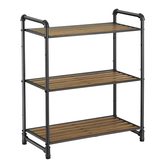 VASAGLE 3-Tier Storage Rack, Customizable Bathroom Kitchen Shelf, Industrial Style Extendable Plant Stand with Adjustable Shelf, 25.1 x 12 x 28.9 Inches, for Living Room, Balcony, Rustic Look UBSC24BX