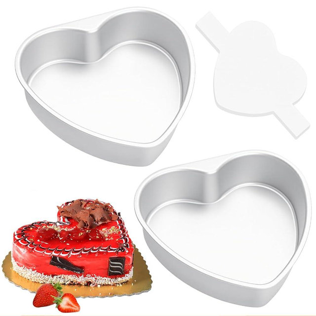 HEYYUMI 8 Inch Heart Shaped Cake Pans with 50 Pieces Parchment Paper,Set of 2 Non-stick Aluminum Heart Cake Pans Baking Tins for Birthday Wedding