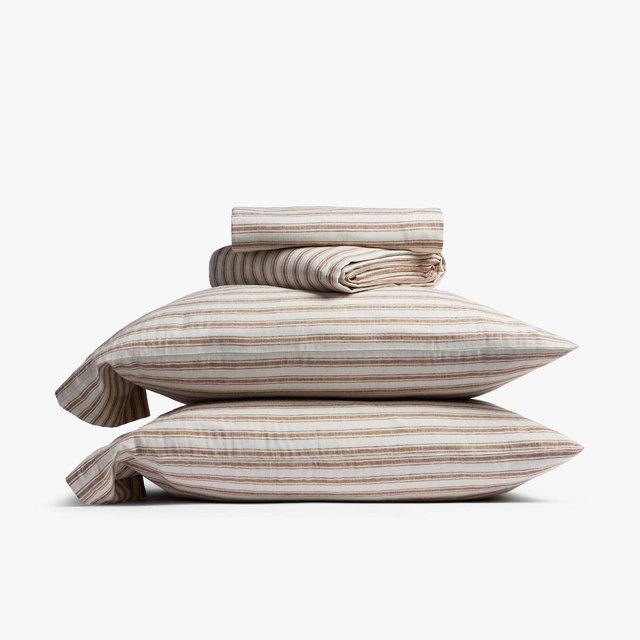 Queen Relaxed Linen Stripe Sheet Set Pecan & Parchment - Parachute for Target