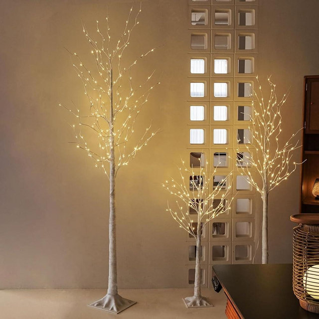 NOWSTO Birch Tree Lights, Set of 3 (4FT, 6FT, 8FT), 440 Warm White LED Lights with Timer Function, Christmas Outdoor Decor for Garden Patio Yard, Indoor Christmas Decorations for Home Bedroom Party