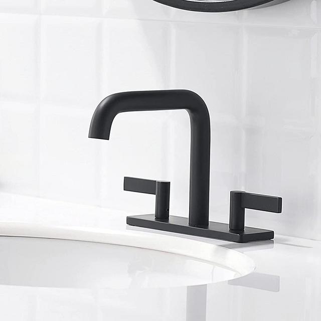 2 Handle Centerset Bathroom Faucet, indare Bathroom Sink Faucet, Deck Mounted Vanity Faucet with Pop-Up Drain & Supply Lines, Matte Black, 110102-PB