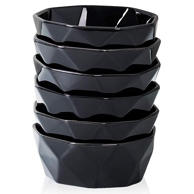 Delling 6 OZ Souffle Dishes Set - Ceramic Black Souffle Dish - Dessert/Snack Bowls for Kitchen, Souffle, Pudding, Creme Brulee, Ice Cream, Snack - Bowls Set of 6 Oven Safe