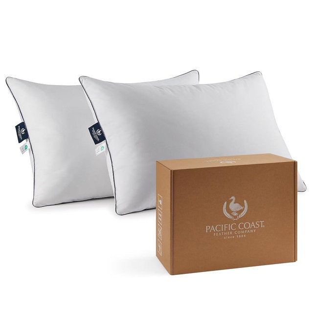 Pacific Coast Pillows Queen Size Set of 2, Goose Feather and Down Pillow for Sleeping, Hotel Collection Bed Pillows for Side Sleepers and Back Sleeper