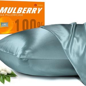 100% Mulberry Silk Pillowcase (Airy Blue, Queen 20''×30'')