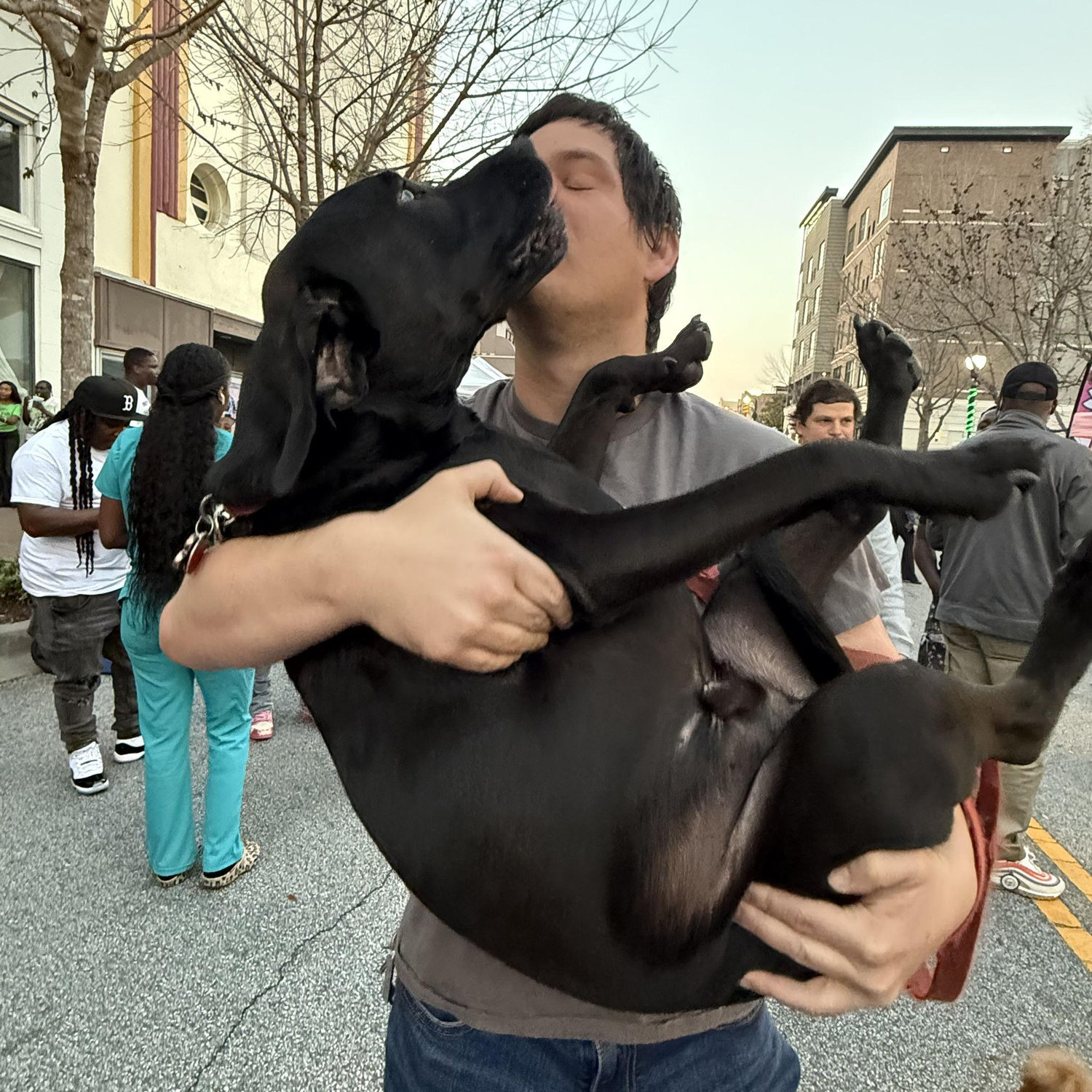 Trip at Florence After Five. Robert had to pick him up because he saw a chicken bone on the ground.