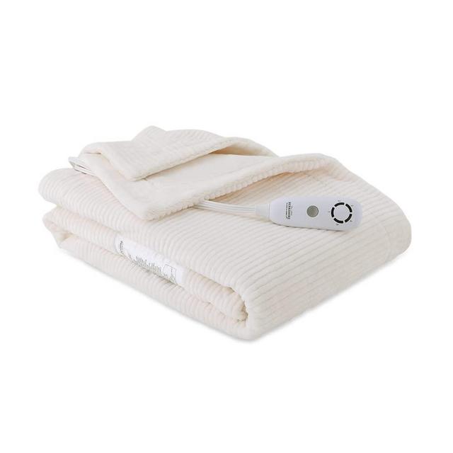 Berkshire Blanket Corduroy Stripe Electric Heated Throw | Dobby Textured Instant Warmth Electric Throw | Cream | 50" x 60"
