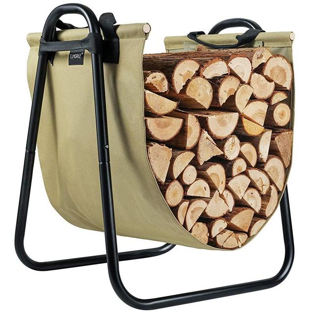 TJ.MOREE Fireplace Log Holder Rack with Canvas Log Carrier for Indoor Outdoor Wood Storage Log Bin Heavy Duty (Olive Drab Faded)