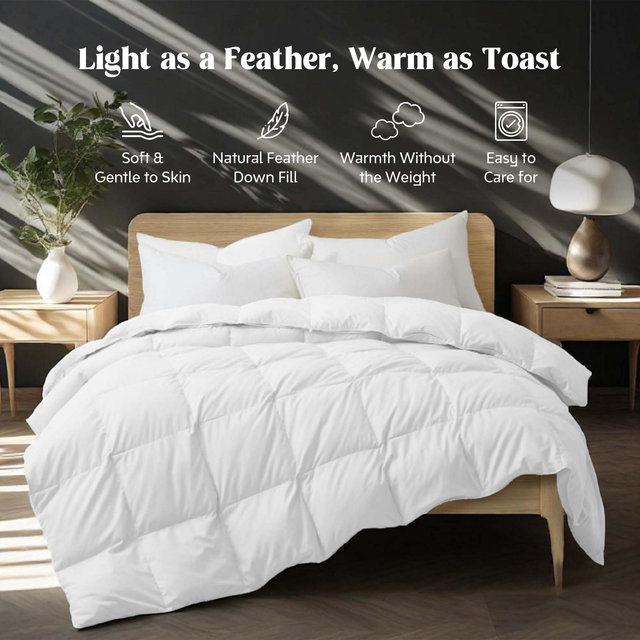 Peace Nest Natural Light Warmth White Goose Down Comforter, Ultra Soft & Silent 360TC Fabric Duvet Insert, Cal King