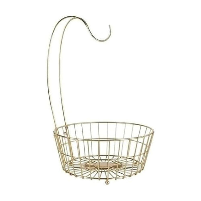 Gourmet Basics by Mikasa Geneva Countertop Fruit Basket with Banana Hanger – Gold-Finish Metal Storage Stand for Kitchen Organization & Produce Display