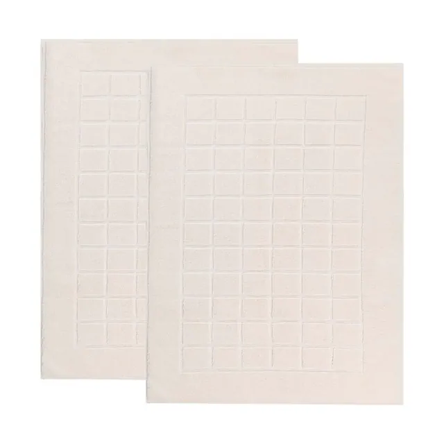 Cotton Solid Absorbent Thick Checkered Grid Washable Bath Mats, Set of 2, Cream - Blue Nile Mills