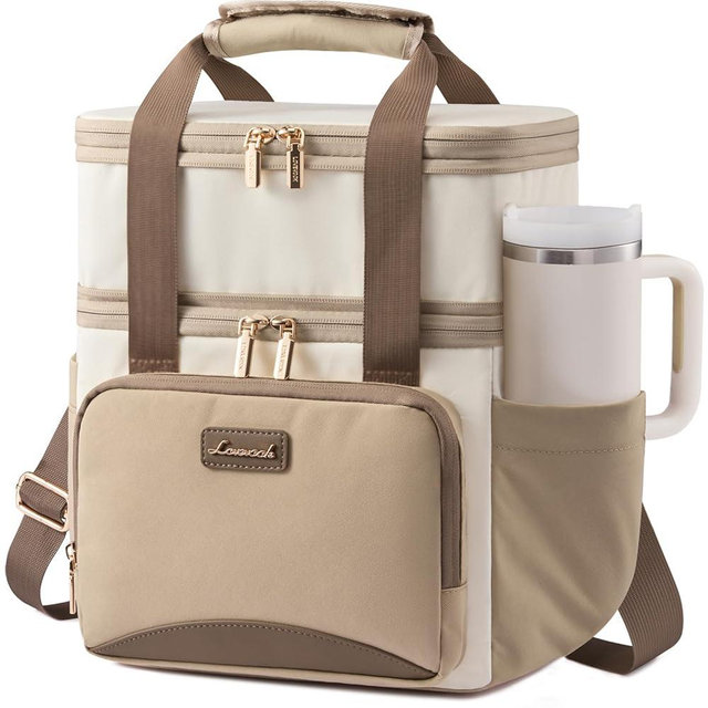 LOVEVOOK Insulated Lunch Bag For Women Men,Expandable Double Deck Lunch Box With Large Cup Holder,Leakproof Cooler Bag For Adult Lunch Tote Bag Work Picnic Beach with Adjustable Shoulder Strap Gift