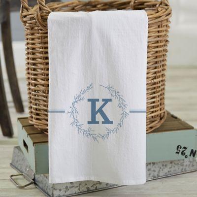 Bee & Willow™ Home Floral Initial Personalized Tea Towel in Blue