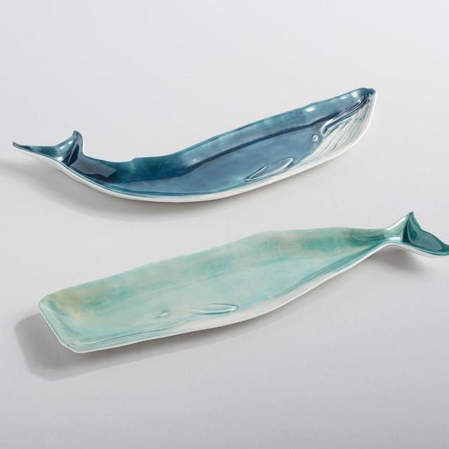 Whale Shaped Melamine Serving Platters - Aqua