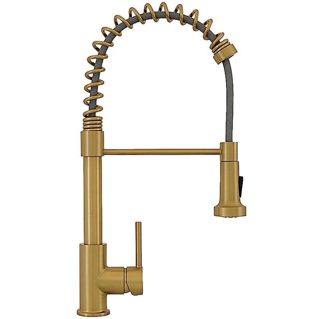 Strictly Sinks Kitchen Faucet with Pull Down Sprayer-Contemporary Design Single Handle High Arc Spring Faucet–Dual Function Spray Head with 360 Swivel Spout-Towel Bar Sink Faucet (Gold)