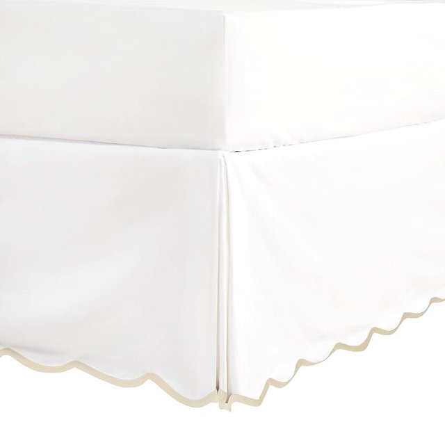 HIG Off White Chic Queen Bed Skirt - Easy Fit Scallop Edge Pleated Bedskirts, 14 Inch Drop Anti-Slip Dust Ruffle, Thick Fabric for Enhanced Privacy, Pre-Washed for Long-Lasting Use(N60022)