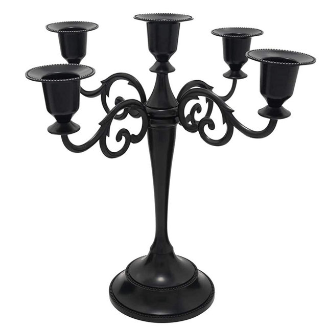 Viscacha Metal Candle Holder，5 Arms Pure Black Candle Holders for Pillar Candles（10.6 inch Tall Candlestick Holders, for 1/2-1 inch Taper Candles Diameter Each）,Candelabra Decoration