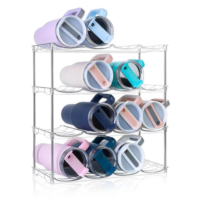Larger Water Bottle Organizer for Stanley 40 oz Tumbler, Stackable Water Bottle Holder Rack for Cabinet, Kitchen Storage Organizer for for Stanley Cup Accessories, Tumbler Storage Holder，4 Pack
