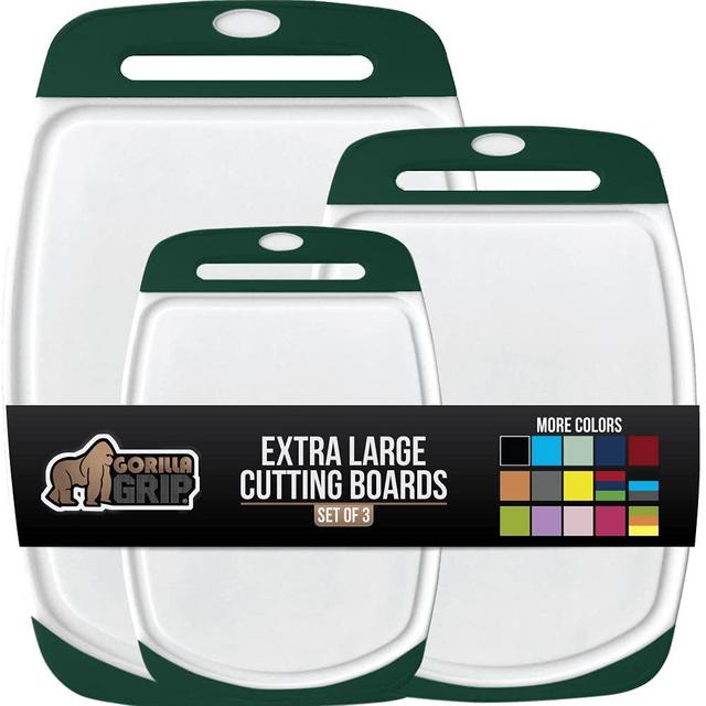 Gorilla Grip Reversible, Oversized, Thick Cutting Board Set of 3, Grip Handle, Deep Juice Grooves, Slip Resistant, Large Kitchen Chopping Boards for Meat, Veggie, Fruits, Dishwasher Safe, Hunter Green