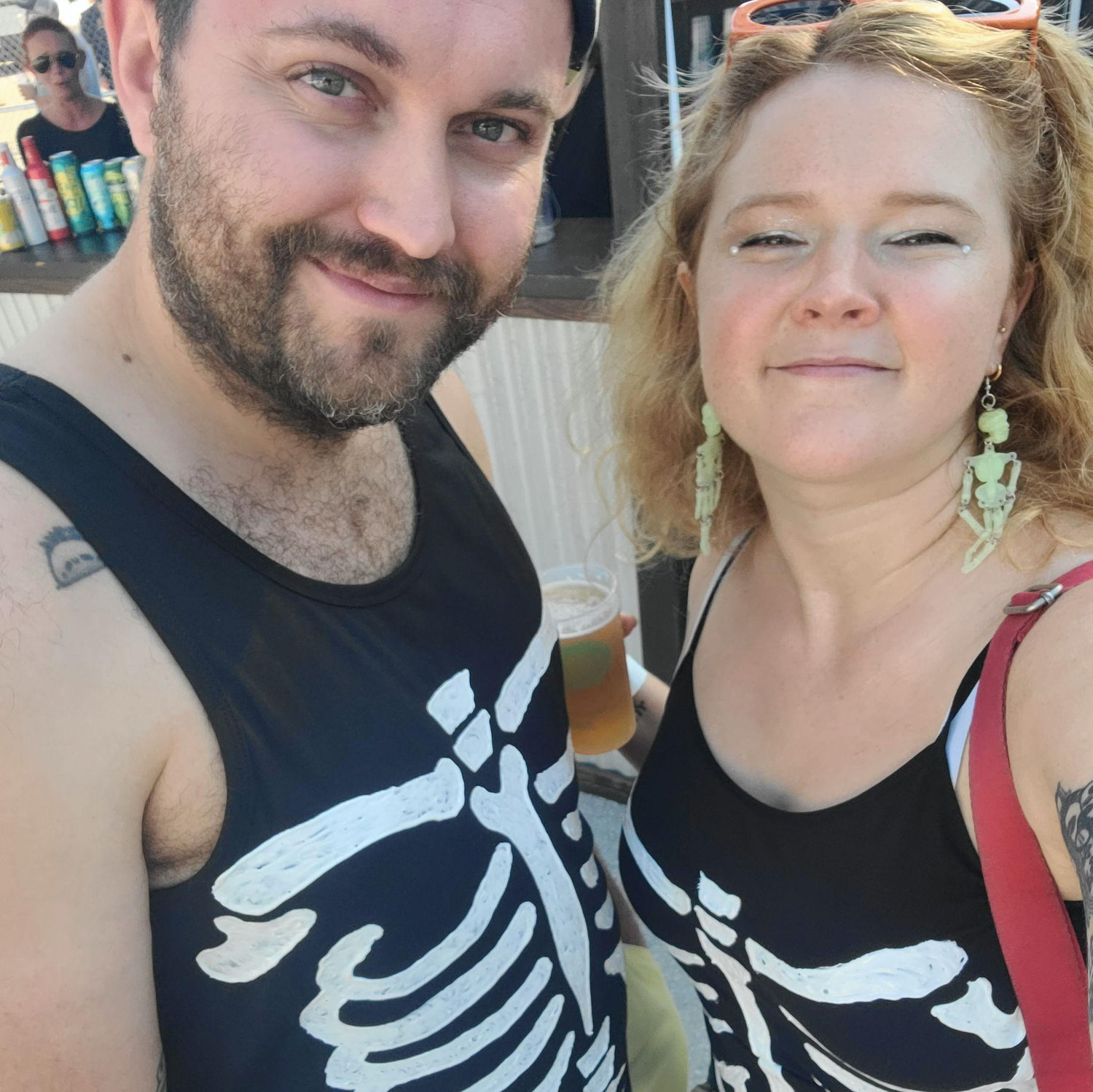 Seeing the Aquabats live in St. Augustine on their Cats, Bats, Rats tour. I made these shirts - there's a skeleton inside us all!