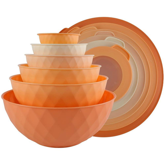 COOK WITH COLOR Mixing Bowls with Lids - 12 Piece Plastic Nesting Bowls Set includes 6 Prep Bowls and 6 Lids, Non Slip Bottom and Diamond Design - Microwave Safe (Mint)