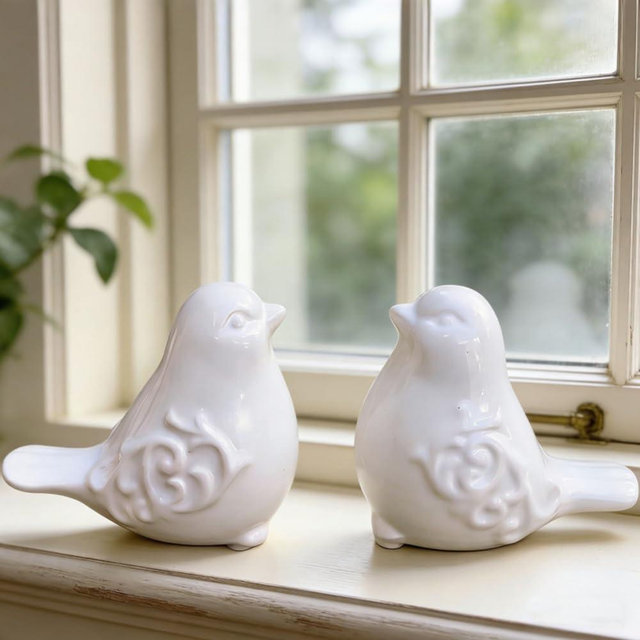 Gishima 2PCS Ceramic Bird Figurines Decorative Bird Ornaments Statue for Home Garden Decor (White)