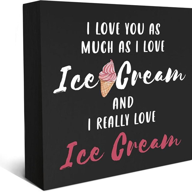 Funny Ice Cream Wooden Box Sign Plaque I Love You as Much as I Love Ice Cream Wood Box Sign Rustic Art Home Shelf Desk Decor 7x7 Inch