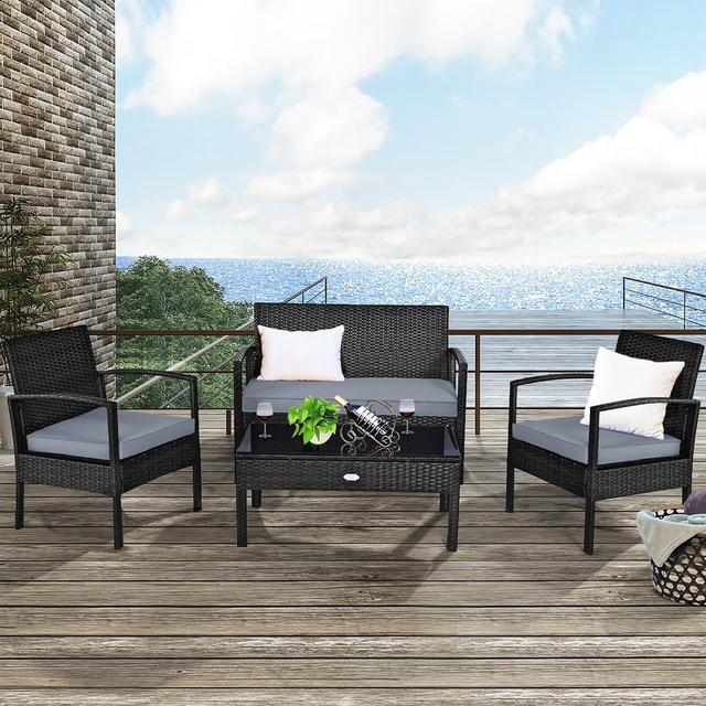 Costway 4PCS Patio Rattan Furniture Set Garden Deck