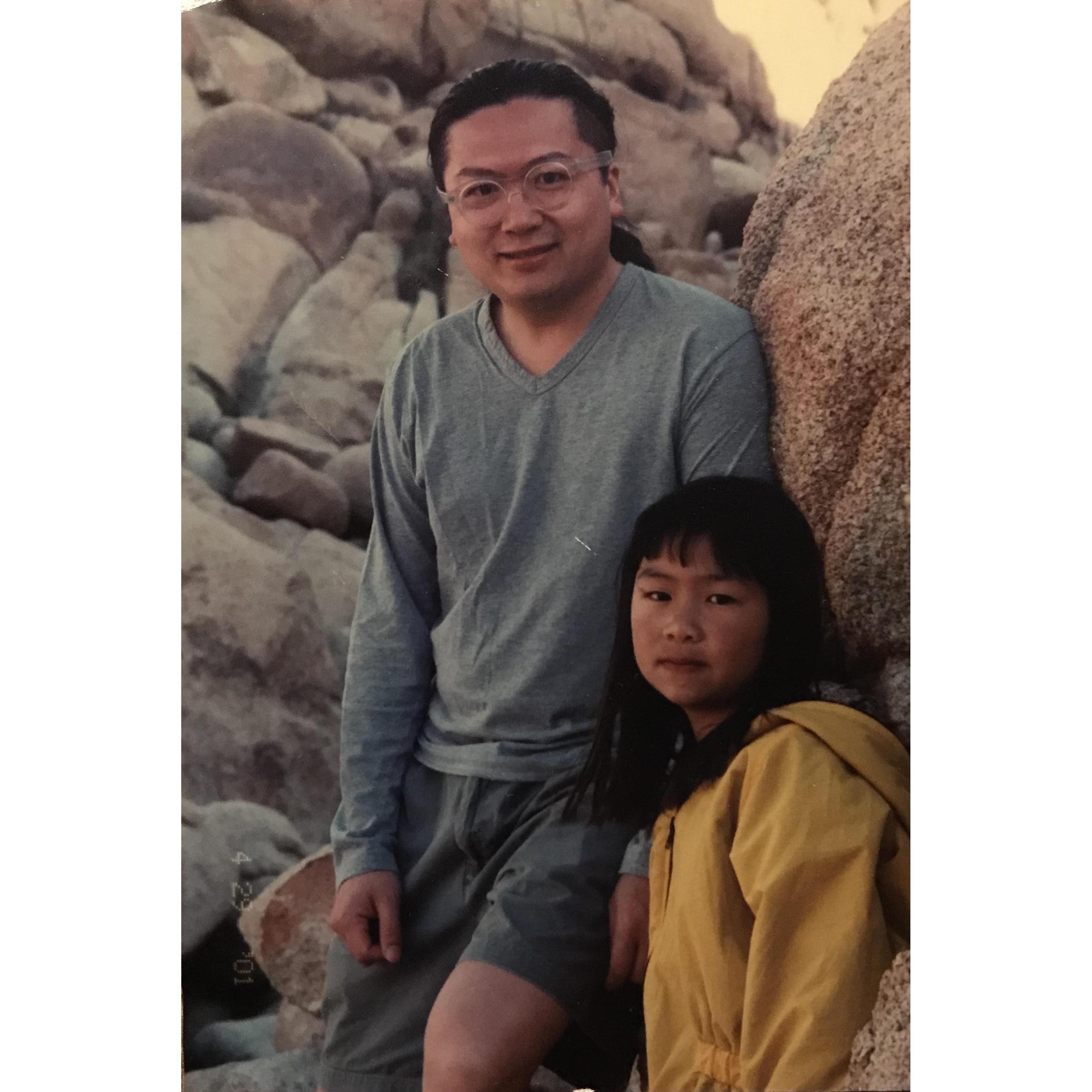 Elena went camping and rock-climbing with her late father George starting in preschool. They usually camped in Indian Cove, where our wedding ceremony will be.