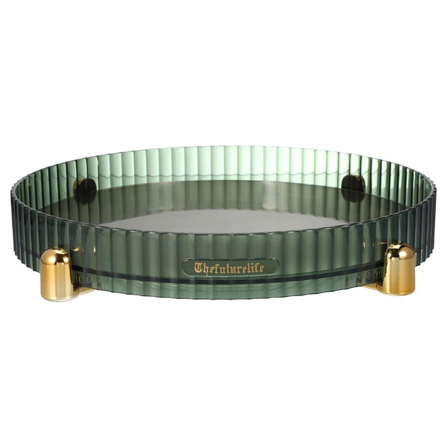 Unique Bargains 360 Degree Rotating Round Storage Makeup Perfumes Organizer Dark Green