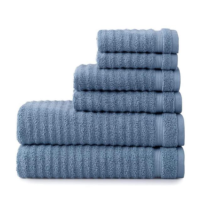MARTHA STEWART Textured Cotton Bath Towels Set - 6 Piece | 2 Bath Towels - 2 Hand Towels - 2 Washcloths | Quick Dry Bathroom Towels | Bathroom Essentials | Absorbent | Toallas | Blue