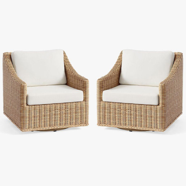 Huntington Slim Slope-Arm Swivel Outdoor Lounge Chair with Cushions, Natural, Set of 2
