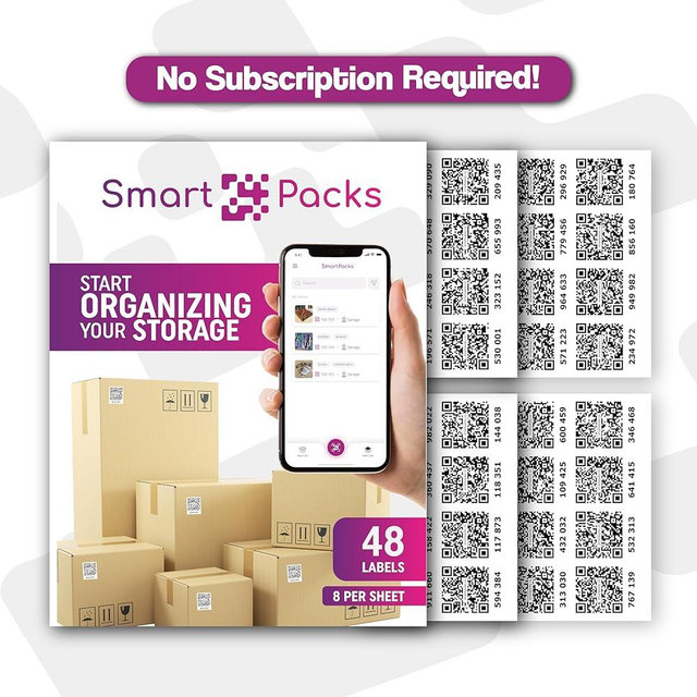 SmartPacks QR Code Stickers | Qr Code Labels for Storage | No Subscription | Premium Smart Labels with App | Advanced Pack and Track Labels with QR Code for Inventory, Storage, Moving | 48 Stickers