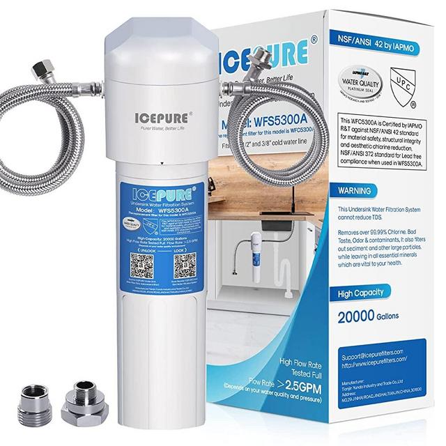 ICEPURE Under Sink Water Filter System, 20000 Gallons Ultra High Capacity, NSF/ANSI 42 Certified, Direct Connect Under Counter Drinking Water System, 0.5 Micron Removes 99.99% Chlorine, Odor, USA Tech