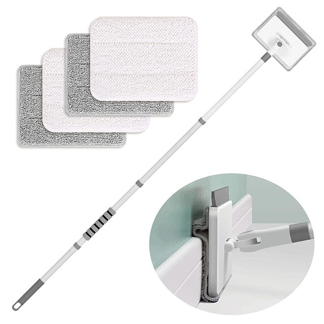 TIMIVO Baseboard Cleaner Tool with Handle,Wall Cleaner with Extension Pole and 4 Reusable Cleaning Pads. Mop Quickly Clean Walls, Baseboards and Ceilings.
