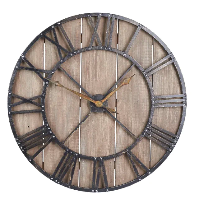 Household Essentials Decorative Rustic Wall Clock, Brown & Black