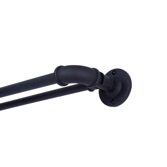 Sun Zero Bronn Industrial 3/4" Room Darkening Double Curtain Rod, 66-120", Matte Black